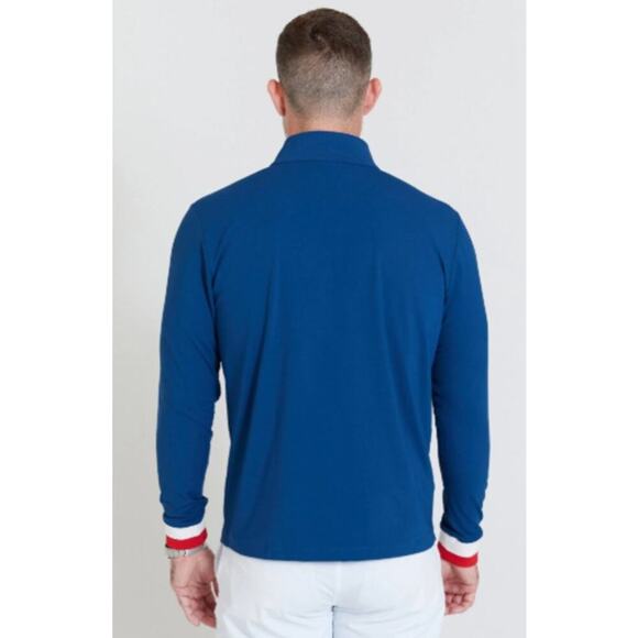 Redvanly Hubbard Quarter Zip Pullover Tuxedo Stripe Blue Red White Size Small - Picture 2 of 15